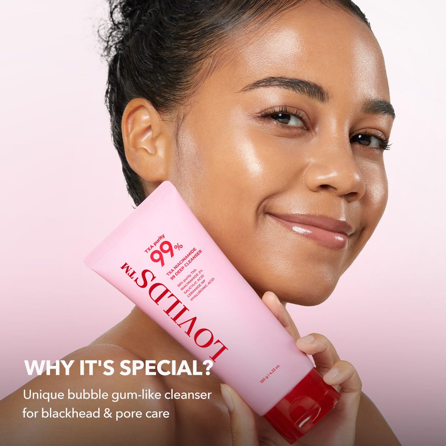 đ LOVILDS⢠99% High-Purity TXA+Niacinamide Pink Bubble Gum Cleanser for Deep Cleansing, Blackhead Removal & Pore Refinement