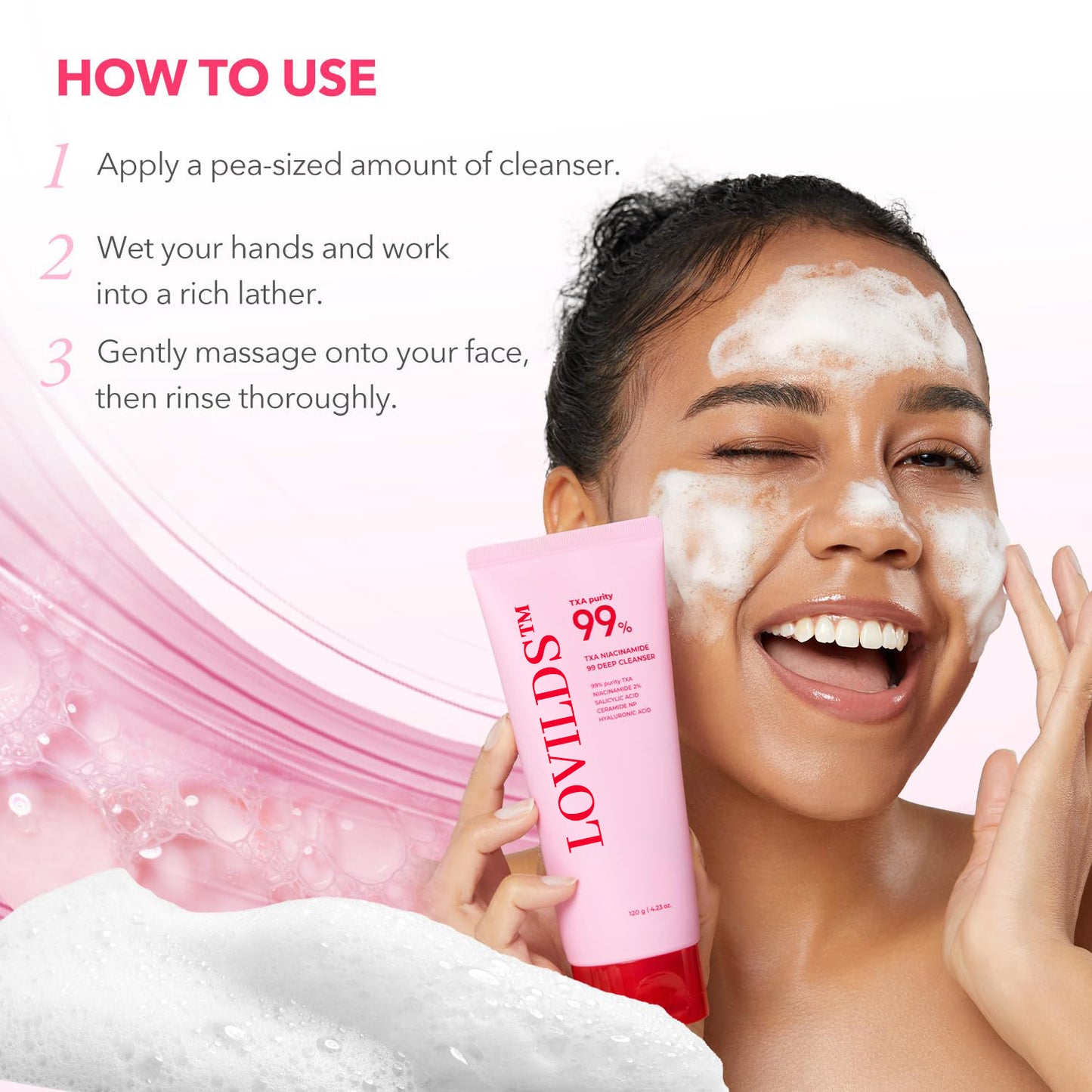 đ LOVILDS⢠99% High-Purity TXA+Niacinamide Pink Bubble Gum Cleanser for Deep Cleansing, Blackhead Removal & Pore Refinement