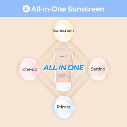 ✨ LOVILDS™ All-in-One Tinted Sunscreen (Sunscreen + Primer + Foundation) | Lightweight Beige Tone-Up Base | SPF50+ PA++++ | Hydrating Sheer-Finish Korean Skincare