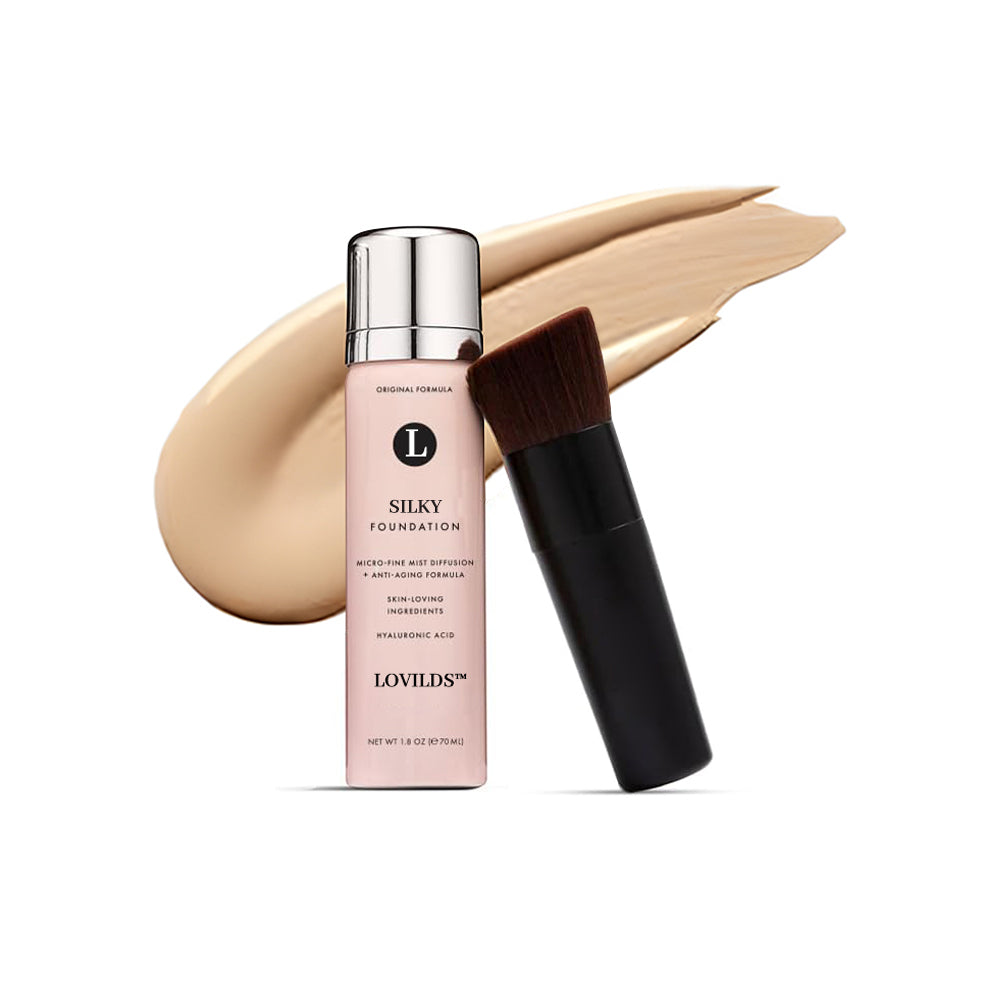 ✨ LOVILDS™ Radiance-Boosting Mineral Lightweight Foundation Set – Includes Silky Foundation and Professional Powder Brush (2-Piece Set)