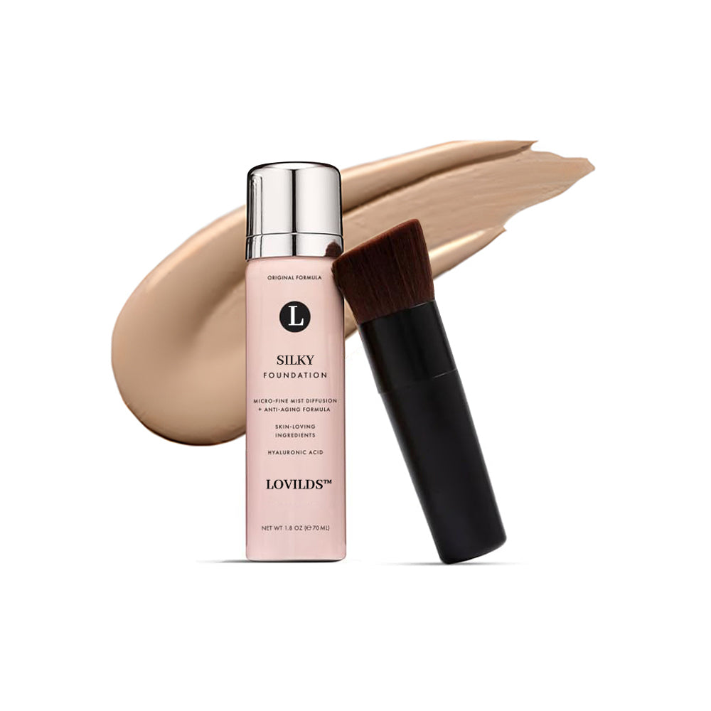 ✨ LOVILDS™ Radiance-Boosting Mineral Lightweight Foundation Set – Includes Silky Foundation and Professional Powder Brush (2-Piece Set)