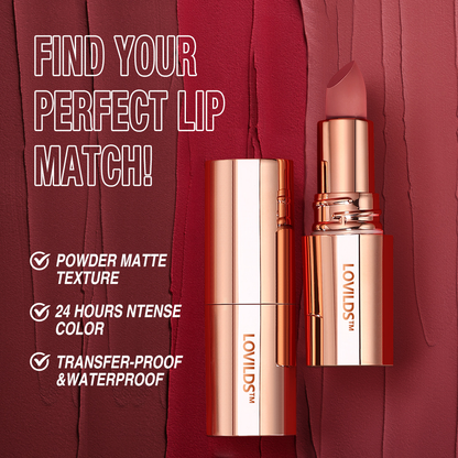 💋 LOVILDS™ Velvet Matte Lipstick - Silky & Richly Pigmented, 24H Long-Lasting, Smudge-Proof, Waterproof & Kiss-Proof