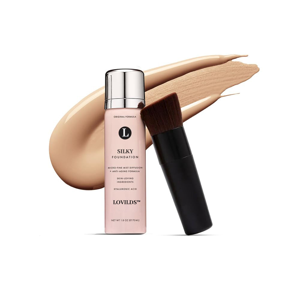 ✨ LOVILDS™ Radiance-Boosting Mineral Lightweight Foundation Set – Includes Silky Foundation and Professional Powder Brush (2-Piece Set)