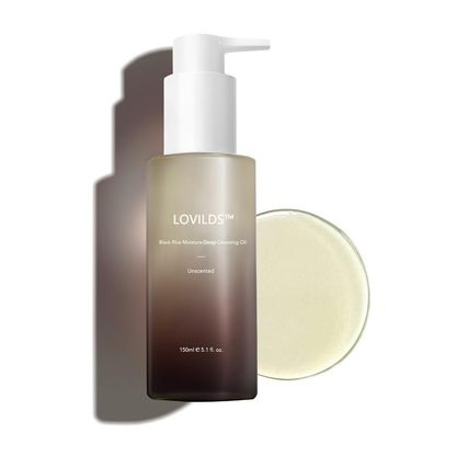 🌿 LOVILDS™ Black Rice Moisture Cleansing Oil 5.1 fl oz - Daily Makeup Remover & Double Cleansing Pore Cleanser, Korean Skincare for All Skin Types