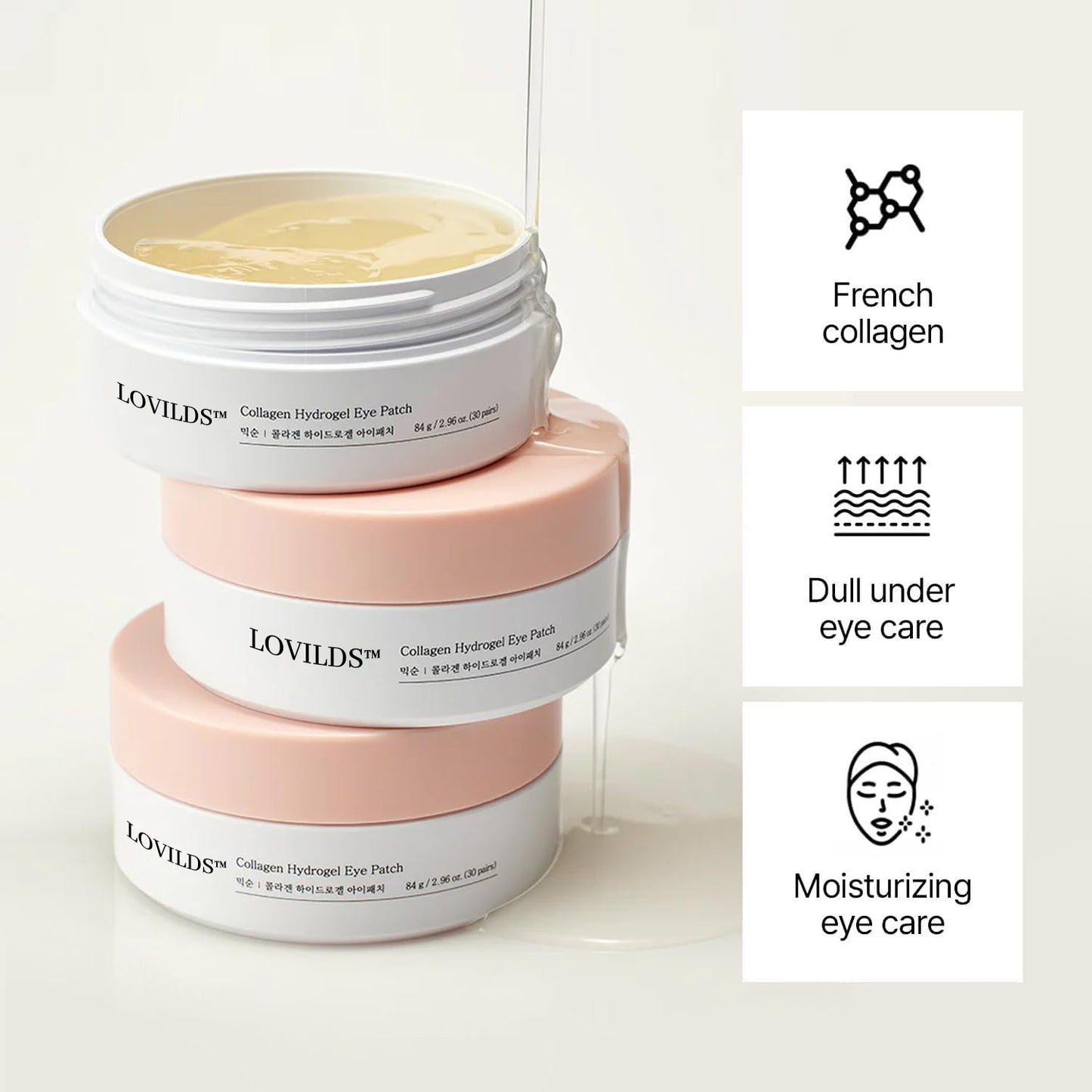 🌟 LOVILDS™ Collagen Hydrogel Eye Patch (30 Pairs) - Deep Hydrating Under Eye Patches, Fade Eye Wrinkles & Facial Wrinkles, Reduce Dark Circles, Easy Application for Radiant Eye Area