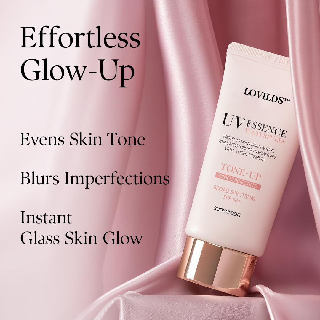 🌞 LOVILDS™ Moisturizing Tone-Up Sunscreen SPF 50+ | Korean Facial Sunscreen Serum · Broad Spectrum UV Protection · Sweat Resistant