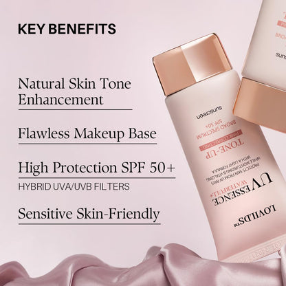 🌞 LOVILDS™ Moisturizing Tone-Up Sunscreen SPF 50+ | Korean Facial Sunscreen Serum · Broad Spectrum UV Protection · Sweat Resistant